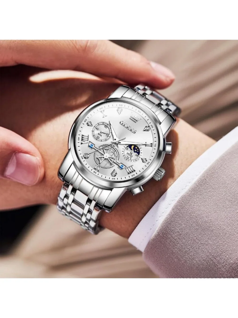 Stylish Men's Stainless Steel Chronograph Watch - Waterproof Analog Quartz
